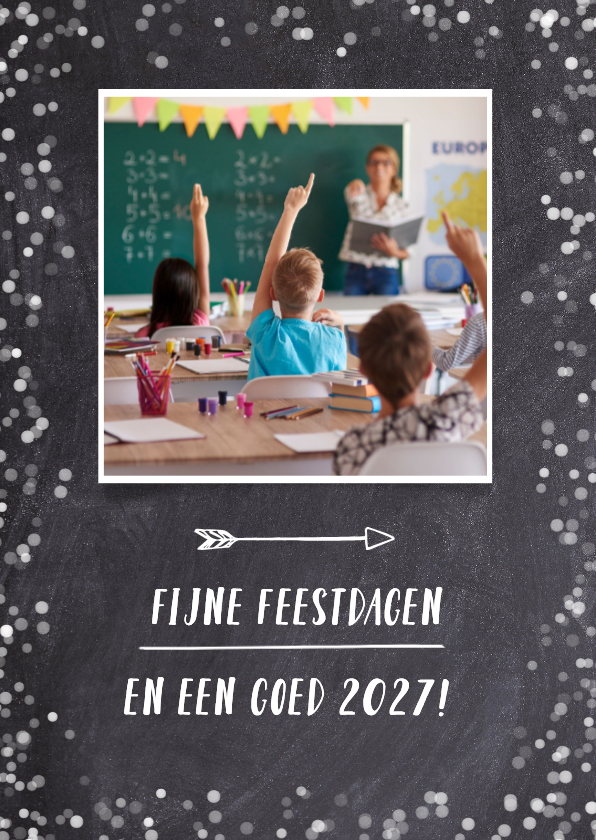 Zakelijke kerstkaarten - Zwart witte kerstkaart school met eigen foto