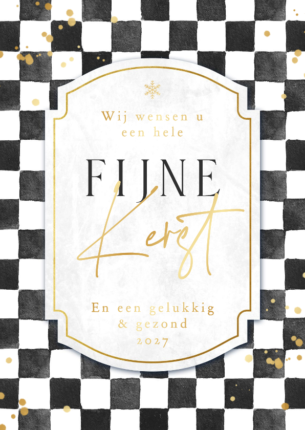 Zwart witte zakelijke kerstkaart ruitjes waterverf goud - Zakelijke kerstkaarten Zakelijke kerstkaarten - Zwart witte zakelijke kerstkaart ruitjes waterverf goud