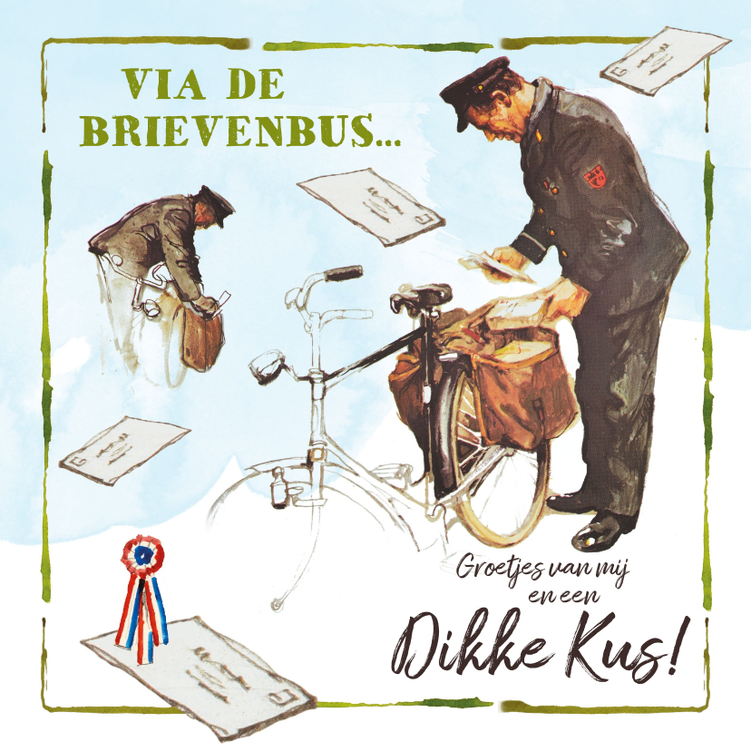 De postbode brengt een ouderwets kaartje met een kus - Zomaar kaarten Zomaar kaarten - De postbode brengt een ouderwets kaartje met een kus