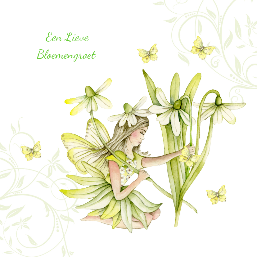 elfje met lieve bloemengroet - Zomaar kaarten Zomaar kaarten - elfje met lieve bloemengroet