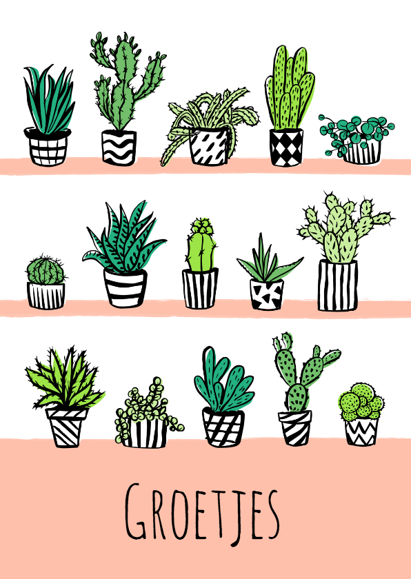 Fleurig kaartje cactus plantjes - Zomaar kaarten Zomaar kaarten - Fleurig kaartje cactus plantjes
