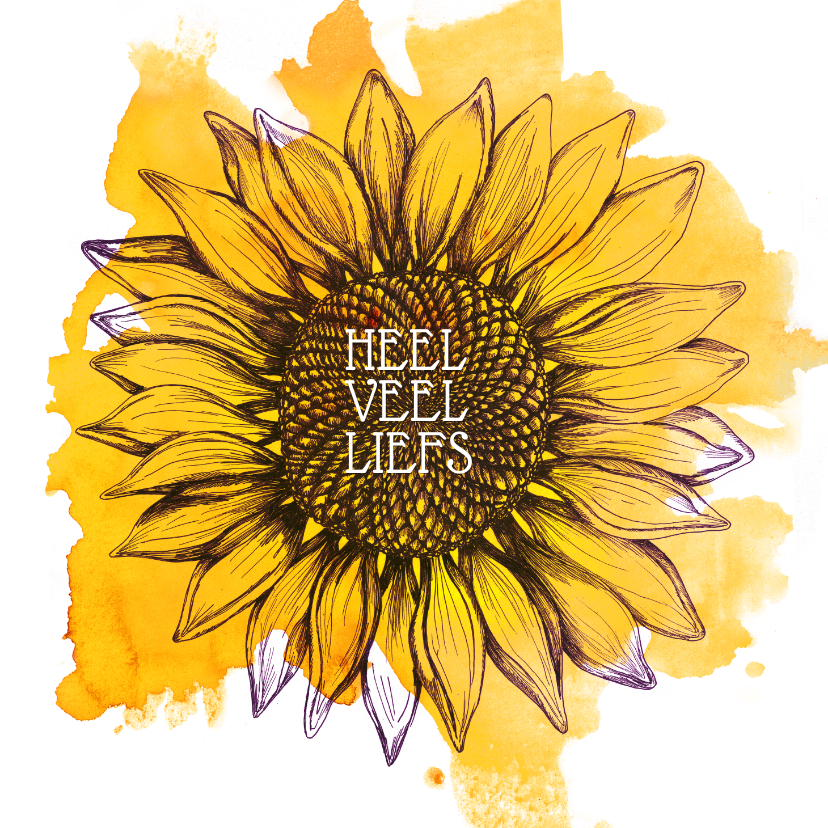 Kaart met gele zonnebloem en heel veel liefs - Zomaar kaarten Zomaar kaarten - Kaart met gele zonnebloem en heel veel liefs