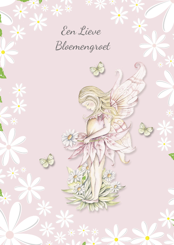 Lieve Bloemengroet met lief roze elfje - Zomaar kaarten Zomaar kaarten - Lieve Bloemengroet met lief roze elfje