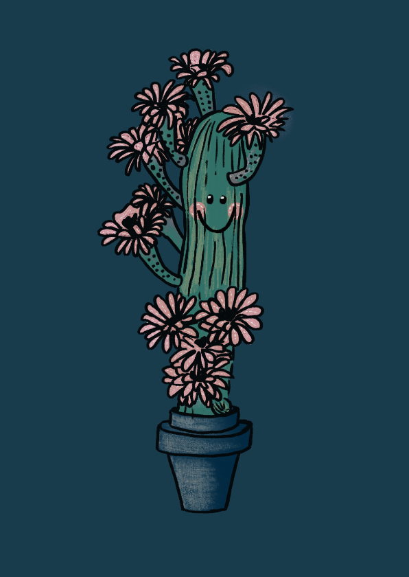 Lieve zomaar-kaart met cactus en roze bloemen - Zomaar kaarten Zomaar kaarten - Lieve zomaar-kaart met cactus en roze bloemen
