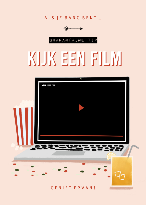 Make-A-Wish isolatie tip kijk een film met laptop roze - Zomaar kaarten Zomaar kaarten - Make-A-Wish isolatie tip kijk een film met laptop roze