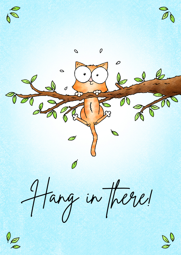 Succes kaart met kitten in de boom - Hang in there! - Zomaar kaarten Zomaar kaarten - Succes kaart met kitten in de boom - Hang in there!