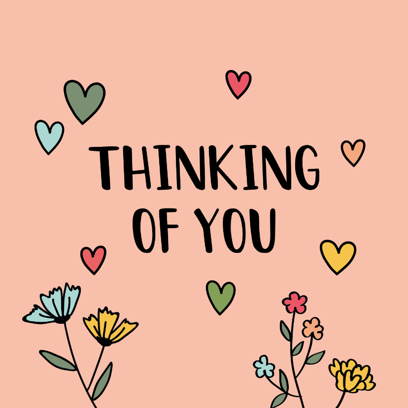 Zomaar kaarten - Thinking of you - hearts and flowers - zomaarkaart