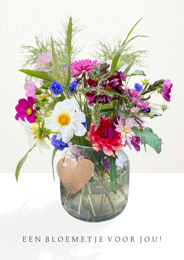 Zomaar kaarten - Vrolijke zomaar kaart met een fleurig boeket bloemen in vaas