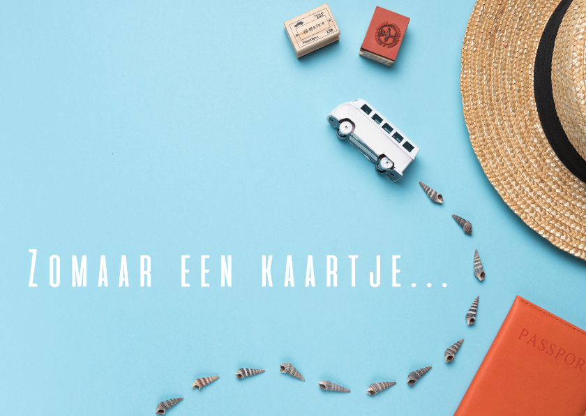 Zomaar een kaartje met een bus op blauwe achtergrond - Zomaar kaarten Zomaar kaarten - Zomaar een kaartje met een bus op blauwe achtergrond
