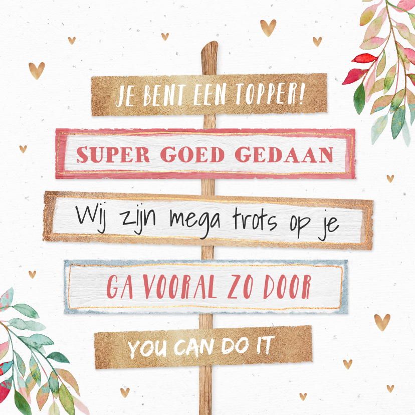 Zomaar kaart compliment trots goed gedaan succes wegwijzers - Zomaar kaarten Zomaar kaarten - Zomaar kaart compliment trots goed gedaan succes wegwijzers