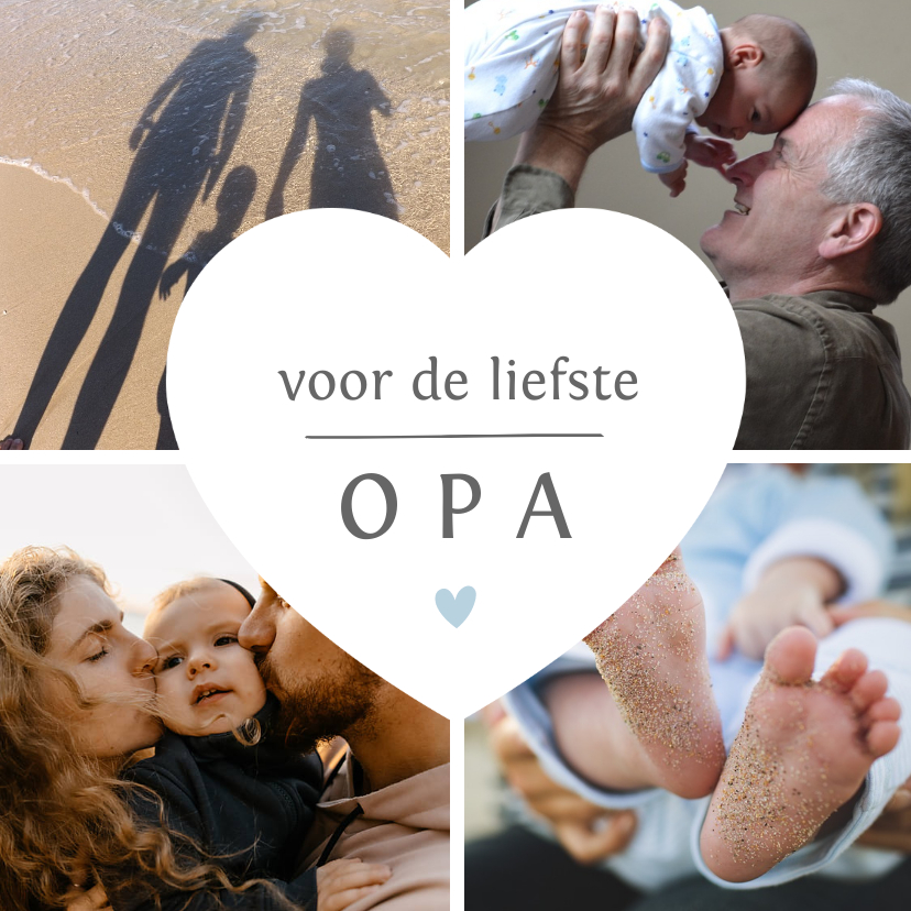 Zomaar kaart fotocollage met 4 eigen foto's en wit hart - Zomaar kaarten Zomaar kaarten - Zomaar kaart fotocollage met 4 eigen foto's en wit hart