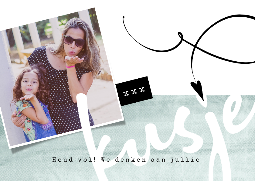 Zomaar-kaart, 'kusje' met foto en hartje - Zomaar kaarten Zomaar kaarten - Zomaar-kaart, 'kusje' met foto en hartje