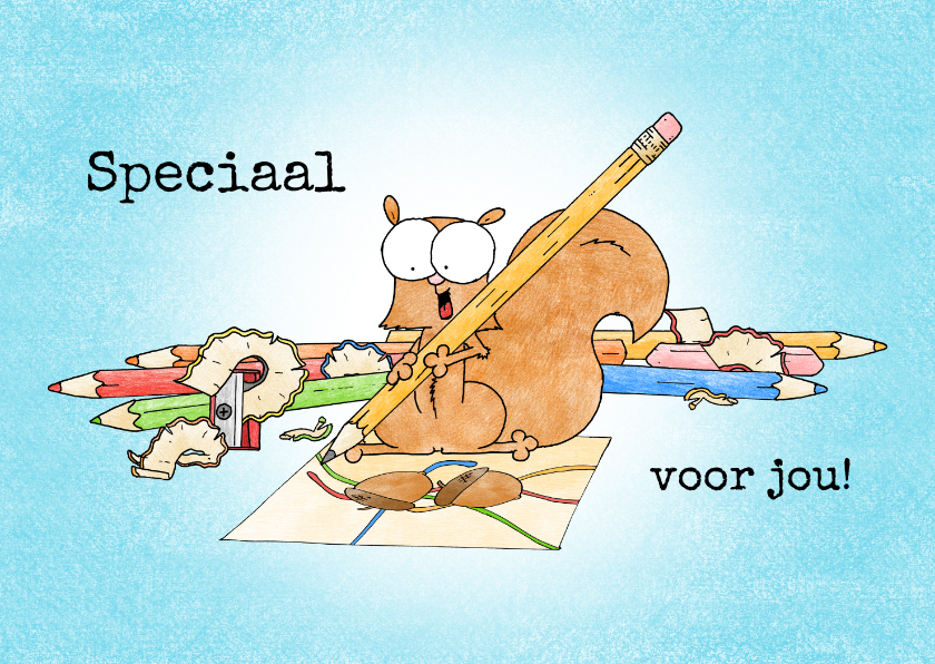 Zomaar kaart met een eekhoorntje die een tekening maakt - Zomaar kaarten Zomaar kaarten - Zomaar kaart met een eekhoorntje die een tekening maakt