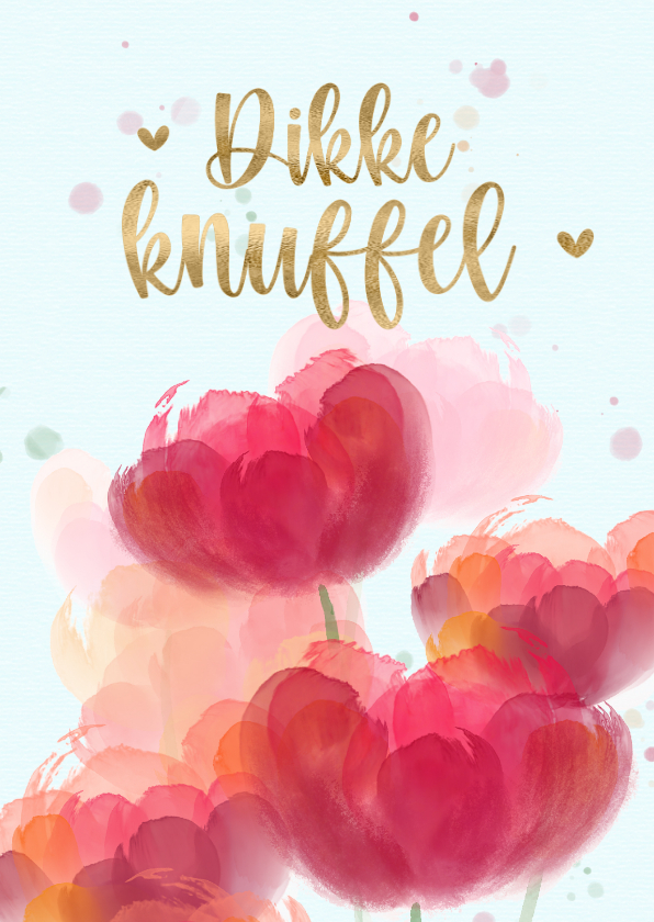 Zomaar kaart met rode tulpen en gouden hartjes - Zomaar kaarten Zomaar kaarten - Zomaar kaart met rode tulpen en gouden hartjes
