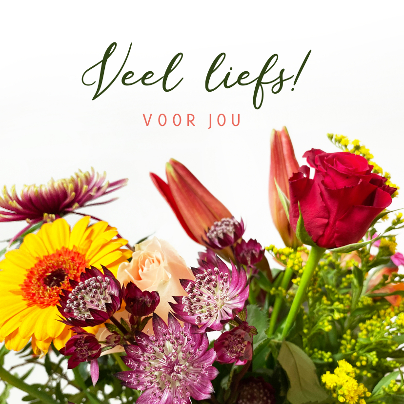 Zomaar kaart met vrolijke bloemen en klassieke typografie - Zomaar kaarten Zomaar kaarten - Zomaar kaart met vrolijke bloemen en klassieke typografie