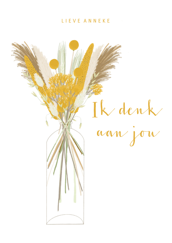 Zomaar kaart trend met gele droogbloemen in vaas - Zomaar kaarten Zomaar kaarten - Zomaar kaart trend met gele droogbloemen in vaas