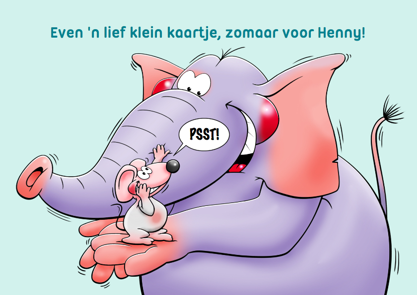 Zomaar kaartje kaartje met muisje en olifant met een briefje - Zomaar kaarten Zomaar kaarten - Zomaar kaartje kaartje met muisje en olifant met een briefje