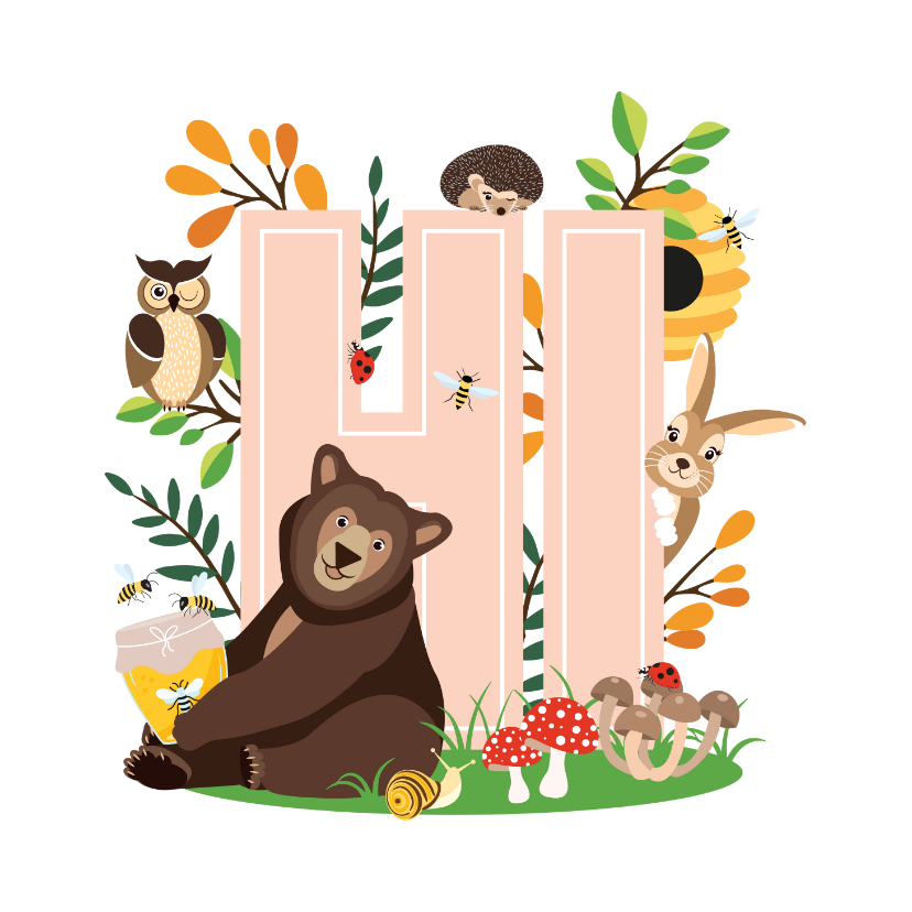 Zomaar kaartje met lieve dieren uit het bos die hi zeggen - Zomaar kaarten Zomaar kaarten - Zomaar kaartje met lieve dieren uit het bos die hi zeggen