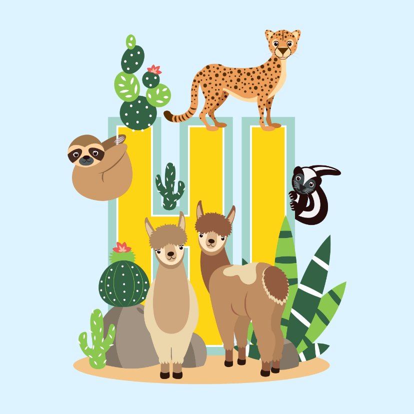 Zomaar kaartje met vrolijke dieren uit de woestijn - Zomaar kaarten Zomaar kaarten - Zomaar kaartje met vrolijke dieren uit de woestijn
