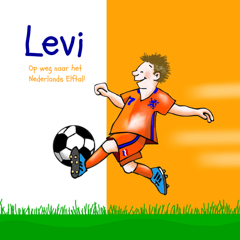 Zomaar - voetballende jongen in oranje tenue - Zomaar kaarten Zomaar kaarten - Zomaar - voetballende jongen in oranje tenue