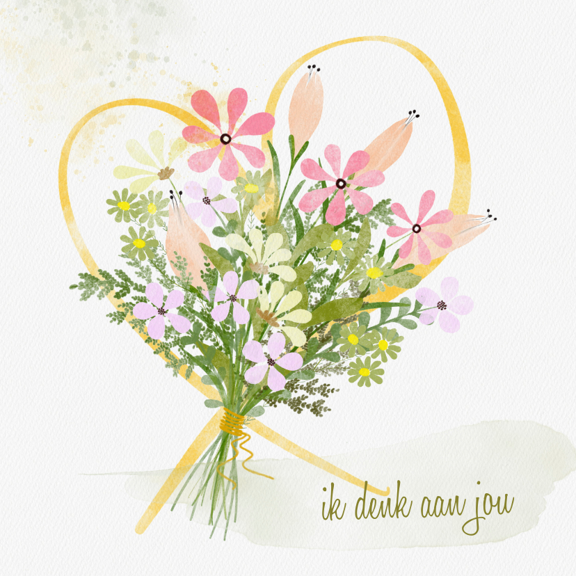 Zomaarkaart boeket bloemen geel hart - Zomaar kaarten Zomaar kaarten - Zomaarkaart boeket bloemen geel hart