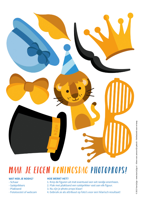 Zomaarkaart maak je eigen Koningsdag photo props feestje - Zomaar kaarten Zomaar kaarten - Zomaarkaart maak je eigen Koningsdag photo props feestje