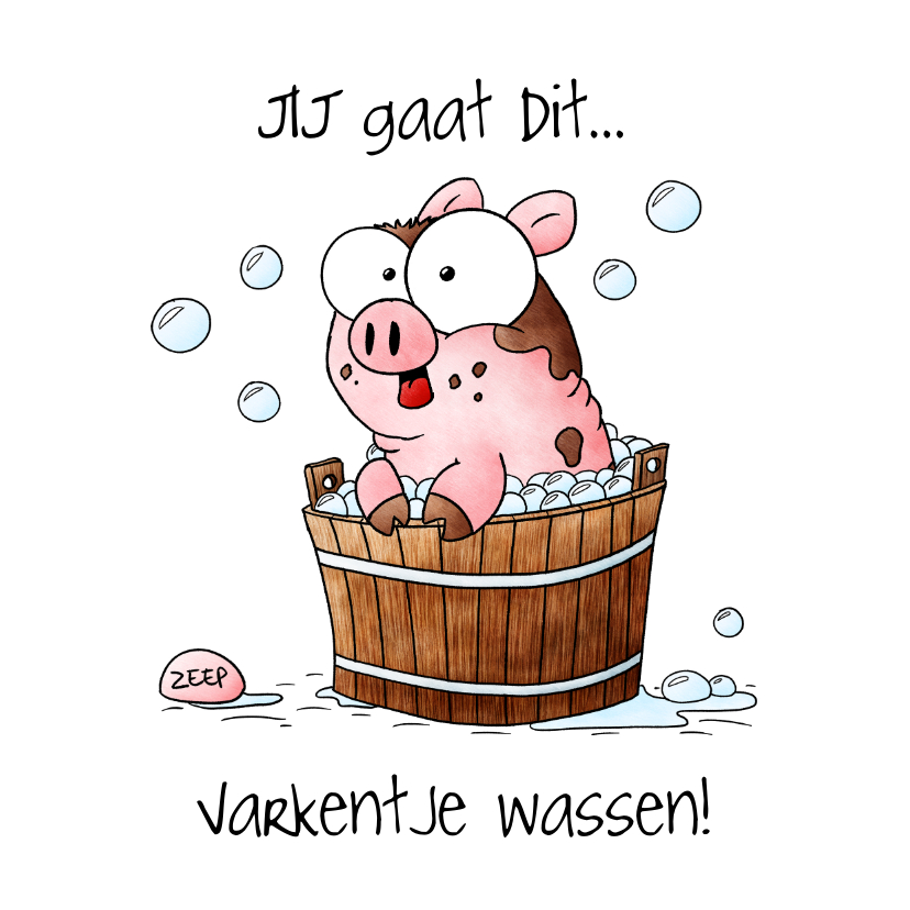 Zomaarkaart succes jij gaat dit varkentje wassen - Zomaar kaarten Zomaar kaarten - Zomaarkaart succes jij gaat dit varkentje wassen